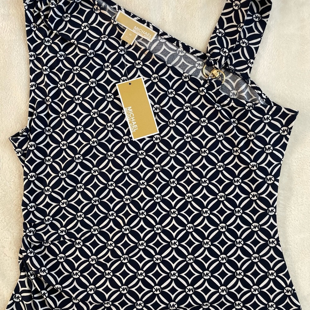 Michael Kors Navy and White Patterned Dress